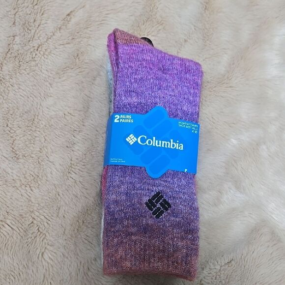 COLUMBIA PINK/PURPLE AND GRAY OMBRE WOOL CREW SOCKS - NEW - Picture 1 of 6